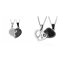 Couple Stainless Steel Necklace, with 2inch extender chain, Heart, plated, 2 pieces & oval chain & micro pave cubic zirconia & for couple Approx 17.3 Inch 