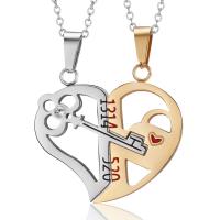 Couple Stainless Steel Necklace, with 2inch extender chain, Heart, plated, 2 pieces & oval chain & micro pave cubic zirconia & epoxy gel & for couple Approx 17.7 Inch 