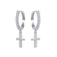 Cubic Zirconia Micro Pave Sterling Silver Earring, 925 Sterling Silver, Cross, plated, fashion jewelry & micro pave cubic zirconia & for woman 