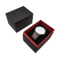 Cardboard Watch Box, Paper, Square, gold accent, black and red 