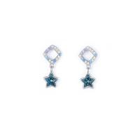 Cubic Zirconia Micro Pave Sterling Silver Earring, 925 Sterling Silver, Star, platinum plated, micro pave cubic zirconia & for woman, blue 