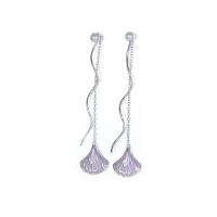 Sterling Silver Drop Earring, 925 Sterling Silver, Shell, platinum plated, for woman, purple 