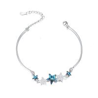 Cubic Zirconia Micro Pave Sterling Silver Bracelet, 925 Sterling Silver, with CRYSTALLIZED™, with 1.5inch extender chain, Star, platinum plated, micro pave cubic zirconia & for woman, blue, 4.5mm Approx 6.5 Inch 