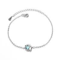 Cubic Zirconia Micro Pave Sterling Silver Bracelet, 925 Sterling Silver, with Lampwork, with 1.37 inch extender chain, Deer & micro pave cubic zirconia & for woman, blue  6mm Approx 5.9 Inch 