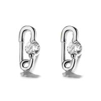 Cubic Zirconia Micro Pave Sterling Silver Earring, 925 Sterling Silver, Safety Pin, micro pave cubic zirconia & for woman, silver color 