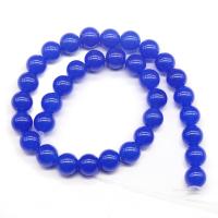blauer Chalzedon Perle, rund, poliert, DIY & verschiedene Größen vorhanden, tiefblau, Länge:ca. 15.7 ZollInch, verkauft von Strang