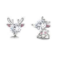 Cubic Zirconia Micro Pave Sterling Silver Earring, 925 Sterling Silver, Deer, fashion jewelry & micro pave cubic zirconia & for woman, silver color  