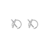 Cubic Zirconia Micro Pave Sterling Silver Earring, 925 Sterling Silver, Letter X, fashion jewelry & micro pave cubic zirconia & for woman, silver color 