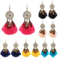 Fashion Feather Earring , Zinc Alloy, with Feather, Dream Catcher, antique bronze color plated, Bohemian style 