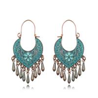 Fashion Fringe Earrings, Zinklegierung, antike Bronzefarbe plattiert, Folk-Stil, Türkisblau, 62x31mm, verkauft von Paar