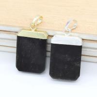 Black Obsidian Pendants, Rectangle, plated, Unisex 