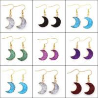 Resin Drop Earring, Ice Quartz Agate, with Brass, Moon, gold color plated, for woman 