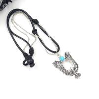 Zinc Alloy Necklace, with Waxed Cotton Cord & turquoise, Eagle, fashion jewelry & ball chain & for man, silver color, 50cmx31.5cm 