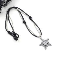 Zinc Alloy Necklace, Waxed Cotton Cord, with Zinc Alloy, Star, fashion jewelry & ball chain, silver color, 50cmx 