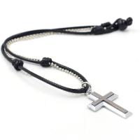 Zinc Alloy Necklace, Waxed Cotton Cord, with Zinc Alloy, Cross, fashion jewelry & ball chain, silver color, 50cmx 