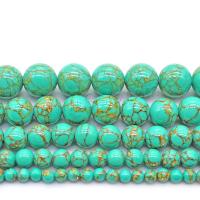 Goldader Türkis Perlen, rund, poliert, DIY & verschiedene Größen vorhanden, grün, verkauft von Strang