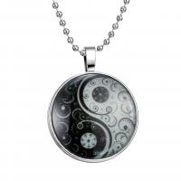 Time Gem Jewelry Necklace, Zinc Alloy, with Glass Gemstone & Stainless Steel, Unisex, black, 600mm,33mm 