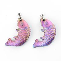 Glass Pendants, Glass Stone, Fish, plated Approx 5mm 