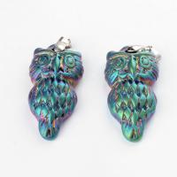 Glass Pendants, Glass Stone, Owl, plated Approx 5*6mm 