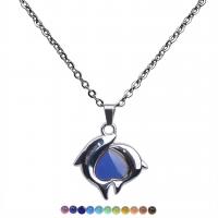Mood Necklace , Stainless Steel, with zinc alloy pendant, Fish, plated, Unisex & oval chain & epoxy gel & change their color according to the temperature 2mm Approx 19.7 Inch 