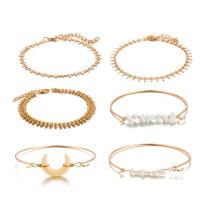 Bracelets En alliage de zinc, bracelet & Bracelet, Placage de couleur d'or, 6 pièces & pour femme é, Vendu par fixé
