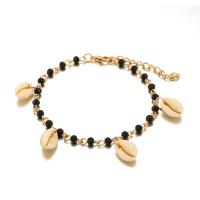 Zinc Alloy Anklet, with Seedbead & Trumpet Shell, gold color plated, Unisex, black, 15mm Approx 7.5 Inch 