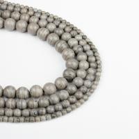 Perles de bois en pierre , pierre de grain, Rond, gris, protéger l'environnement, sans nickel, plomb et cadmium Vendu par brin