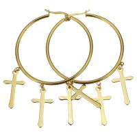 Stainless Steel Hoop Earring, Cross, plated, fashion jewelry & for woman  
