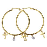 Stainless Steel Hoop Earring, Cross, plated, fashion jewelry & for woman  6mm 
