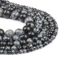 Schneeflocke Obsidian Perlen, rund, poliert, weiß und schwarz, 4x4x4mm, 98PC/Strang, verkauft von Strang