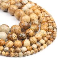 Landschafts-Jaspis Perlen, Bild Jaspis, rund, poliert, braun, 98SträngeStrang/Strang, verkauft von Strang