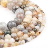 Natürlichen Bambus Achat Perlen, rund, poliert, mittelgelb, 98PCs/Strang, verkauft von Strang