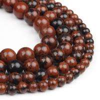 Mahagoni Obsidian Perlen, mahagonibrauner Obsidian, rund, poliert, rot, 63PCs/Strang, verkauft von Strang