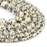 Perles dalmatiens, Dalmate, Rond, poli, blanc et noir Vendu par brin