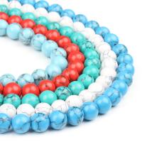 Synthetische Türkis Perlen, rund, poliert, keine, 98PCs/Strang, verkauft von Strang