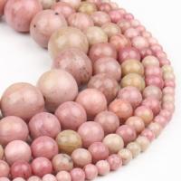 Holzmaserung Stein Perlen, Grain Stein, rund, poliert, Rosa, 98PCs/Strang, verkauft von Strang
