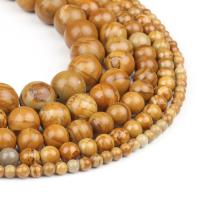Holzmaserung Stein Perlen, Grain Stein, rund, poliert, erdgelb, 98PCs/Strang, verkauft von Strang