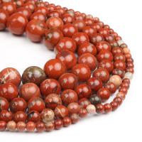 Perles en jaspe bréchique, Corde d'armure, Rond, poli, rouge Vendu par brin