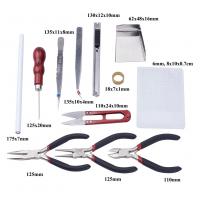 Ferronickel Jewelry Tool Set, Ring gauge & awl & utility knife & plier & portable bag​ & scissors​ & tweezers, with Plastic & Brass & Iron & Stainless Steel, plated, DIY mixed colors 