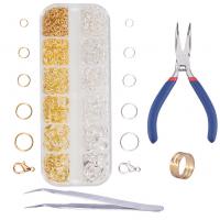 Iron Jewelry making tool set, Ring gauge & Closed Jump Ring & Lobster Clasp & plier & tweezers, with Plastic & Brass & Stainless Steel, plated, DIY, mixed colors 