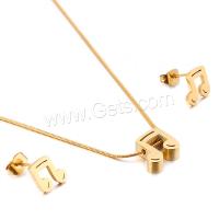 Fashion Stainless Steel Jewelry Sets, Stud Earring & necklace, Music Note, 18K gold plated, for woman 