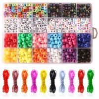 Children DIY String Beads Set, Acrylic, cord & beads, with letter pattern & enamel & large hole, mixed colors 