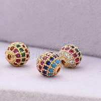 Cubic Zirconia Micro Pave Brass Beads, gold color plated, DIY & micro pave cubic zirconia 8mm 