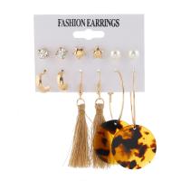 Zinc Alloy Earring Set, with Cotton Thread & Acrylic, gold color plated, 6 pieces & for woman & with rhinestone 