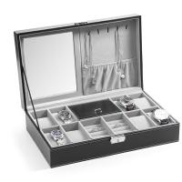 Baumwollsamt Uhrkasten, mit PU Leder & Glas & Edelstahl, unisex, schwarz, 330x200x85mm, verkauft von PC
