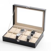 velours de coton boîte de montre, avec cuir PU & verre & acier inoxydable, unisexe, noire Vendu par PC