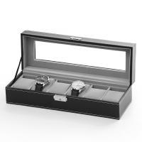 PU Leder Uhrkasten, mit Baumwollsamt & Glas & Edelstahl, unisex, schwarz, 325x115x85mm, verkauft von PC