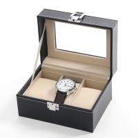 Cuero de PU Caja para reloj, con Pana & Vidrio & acero inoxidable, unisexo, Negro, 160x110x80mm, Vendido por UD