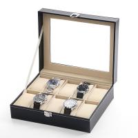 PU Leder Uhrkasten, mit Baumwollsamt & Glas & Edelstahl, unisex, schwarz, 250x200x80mm, verkauft von PC