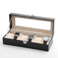 Watch Display, PU Leather, with Velveteen & Glass & Stainless Steel, Unisex, black 